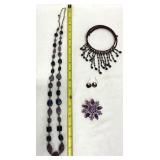 Purple Amethyst Stone Necklace, Brooch, Chocker