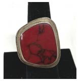 Red Jasper Ring Marked ATI 925 Mexico Size 7.5