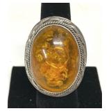 Amber Gemstone Ring Marked 925 Size 6.75 Silver