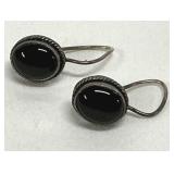 Marked 925 Black Onyx Dangle Earrings