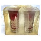 Ruby Cut to Clear Glass 4' Candle Holders