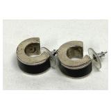 Marked 925 Black Onyx Inlay Hoop Earrings C-Hoop