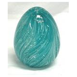 Murano Teal Swirl Glass Hollow Egg Paperweight