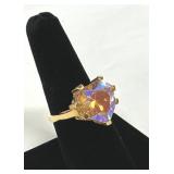 Thailand UTC Marked 925 Gold Champagne Stone Ring