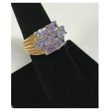 Marked 925 CZ Gold Tone Ring Light Purple Stones