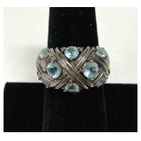 Blue Topaz Criss Cross Ring Marked 925 Size 7