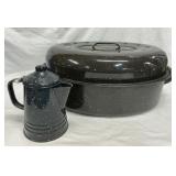 Enamelware Roaster & 6 1/2' Coffeepot
