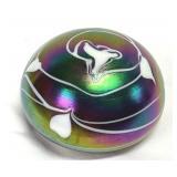 Iridescent Paperweight White Hearts Carnival Glass