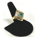 Ross Simon Teal Hammered Gold Ring Marked 925