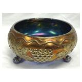 Fenton Carnival Glass Grape & Cable Footed Bowl