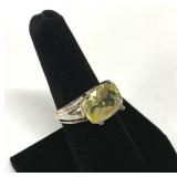 Silver Tone Yellow Quartz Marked 925 Ring Size 7.5