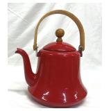Enamelware Red Bell Shaped Gooseneck Teapot