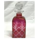 Cranberry Cut to Crystal Clear Glass Decanter