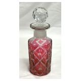 Cranberry Cut to Crystal Clear Glass Decanter