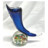Japan Millefiori Paperweight Vase Blue Cornucopia