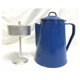 Blue Speckled Enamelware Coffee Pot w/Insert