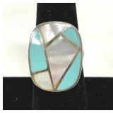 Turquoise & MOP Ring Marked 925 Size 6.5 Sterling