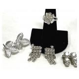 18K HGE Ring Size 7 & Rhinestone Earrings