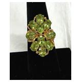 Marked 925 Gold Tone Green Peridot Cluster Ring