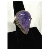 Marked 925 Sterling Silver Charoite Ring Purple