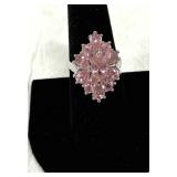 Marked 925 Pink Stones Cluster Ring Silver Size 8