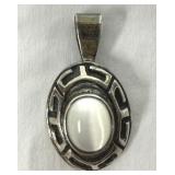 Silver Tone Pendant Marked 925 Faux Glass Cabachon