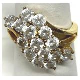 CZ Cluster Cocktail Ring Gold Vermeil 925 Size 7