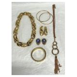 Gold Tone Fashion Jewelry Lot Necklace, Bracelets