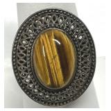 Tiger Eye Cabochon Sterling Silver Ring 925 Sz 8