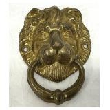 Vtg Brass Lion Head Drawer Pull Hardware