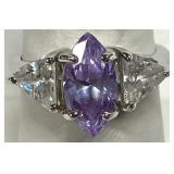 Purple CZ Stones Sterling Silver Ring Size 7