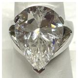 Lg Pear CZ Solitaire Sterling Silver Ring 925 Sz 7