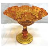 Fenton Glass Thumbprint Orange Amberina 6' Compote