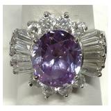 Purple Amethyst CZ Silver Ring 925 Size 8