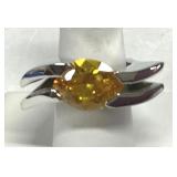 Bold Citrine Statement Silver Ring Size 8.5