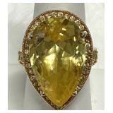 Yellow & Clear CZ Cocktail Gold Tone Ring Sz 8