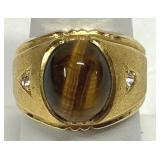 Tiger Eye Cabochon 14K Gold Electro Plate Ring