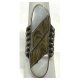 Inlaid Design w/MOP & Wood Grain Silver Ring