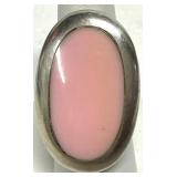 Pink Stone Cabochon Statement Ring 925 Size 7.5