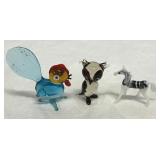 Blown Glass Miniature Rooster, Horse & Owl Figures