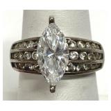 3 Rows CZ Sterling Silver Statement Ring 925 Sz 7