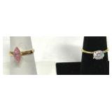 Gold Tone Rings 925 Pink & Clear Stones CZ