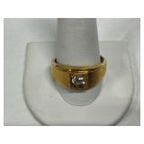 Men's 18K HGE Round Crystal Gold Tone Band Ring