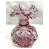 Fenton Glass Cranberry 5' Beaded Melon Vase