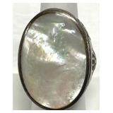 Large Mother of Pearl Silver Ring Marked 925 Sz 8