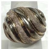 Wide Ribbed Dome Sterling Silver Ring 925 Sz 7