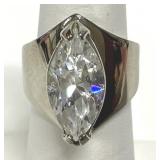Large CZ Sterling Silver Tone Ring Marked 925 Sz 5