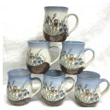 S/6 Otagiri Japan Stoneware Coffee Mugs Blue/Brown