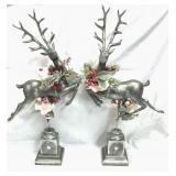 Silver Tone 24' Reindeer Figurines Pedestal Base
