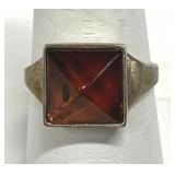 Pyramid Cut Reddish Stone Sterling Ring 925 Sz 7.5